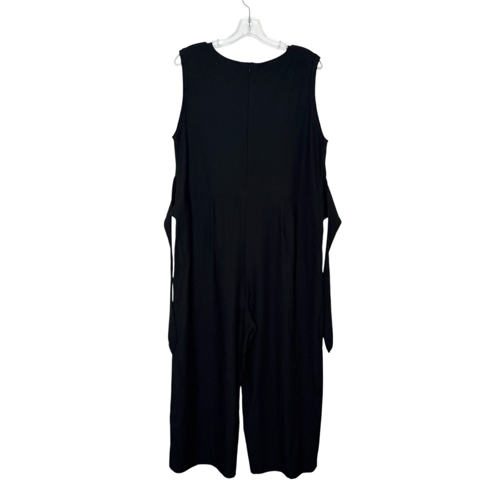 Eileen Fisher Washable Stretch Crepe Jumpsuit Large Front Tie Wide Leg Black - Picture 4 of 9